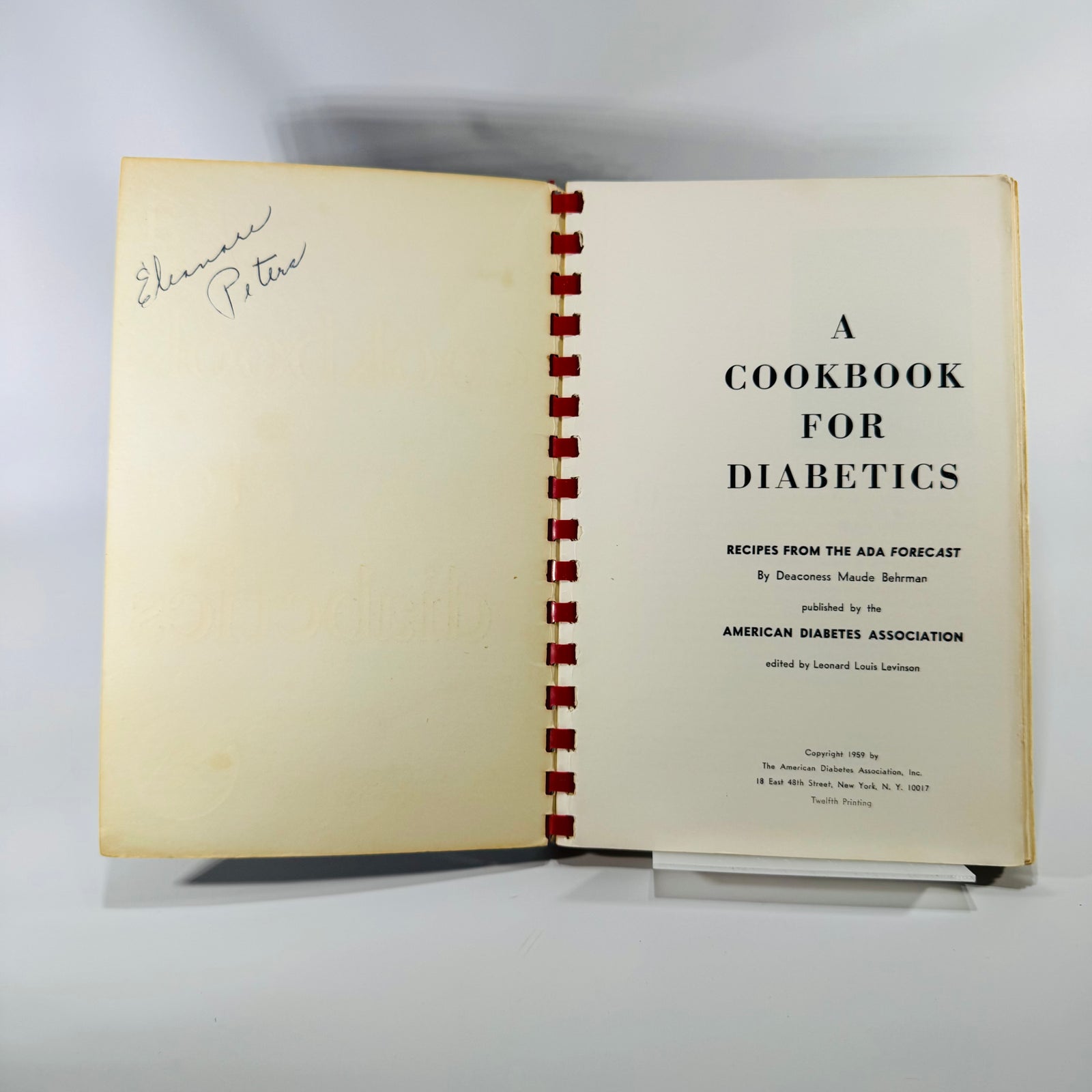 A Cookbook for Diabetics (1959) American Diabetes Association | Plastic Comb Binder | Maude Behrman  Vintage ADA Cookbook