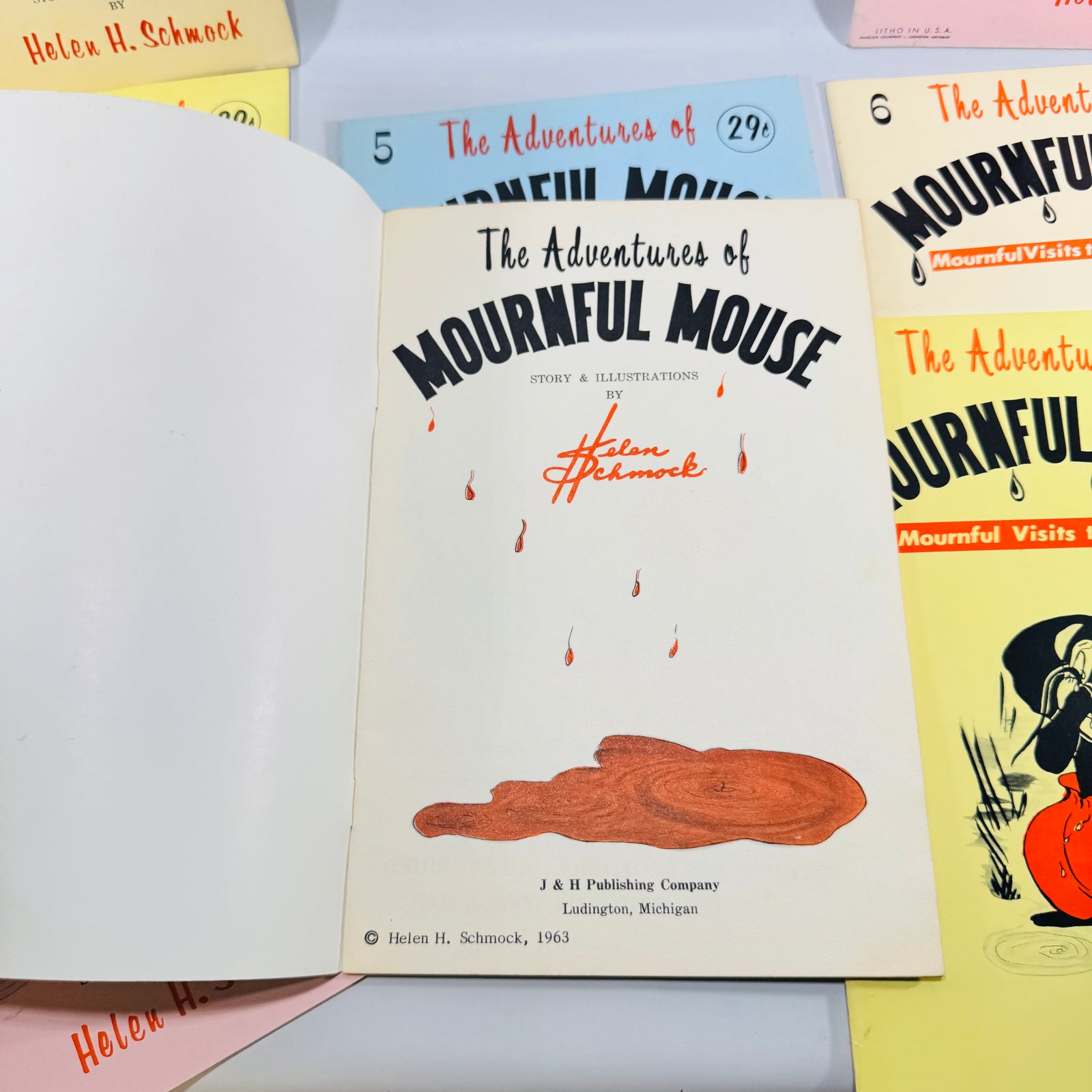 The Adventures of Mournful Mouse Books 1 to 9 by Helen H. Schmock 1963 Michigan Softcover Lot