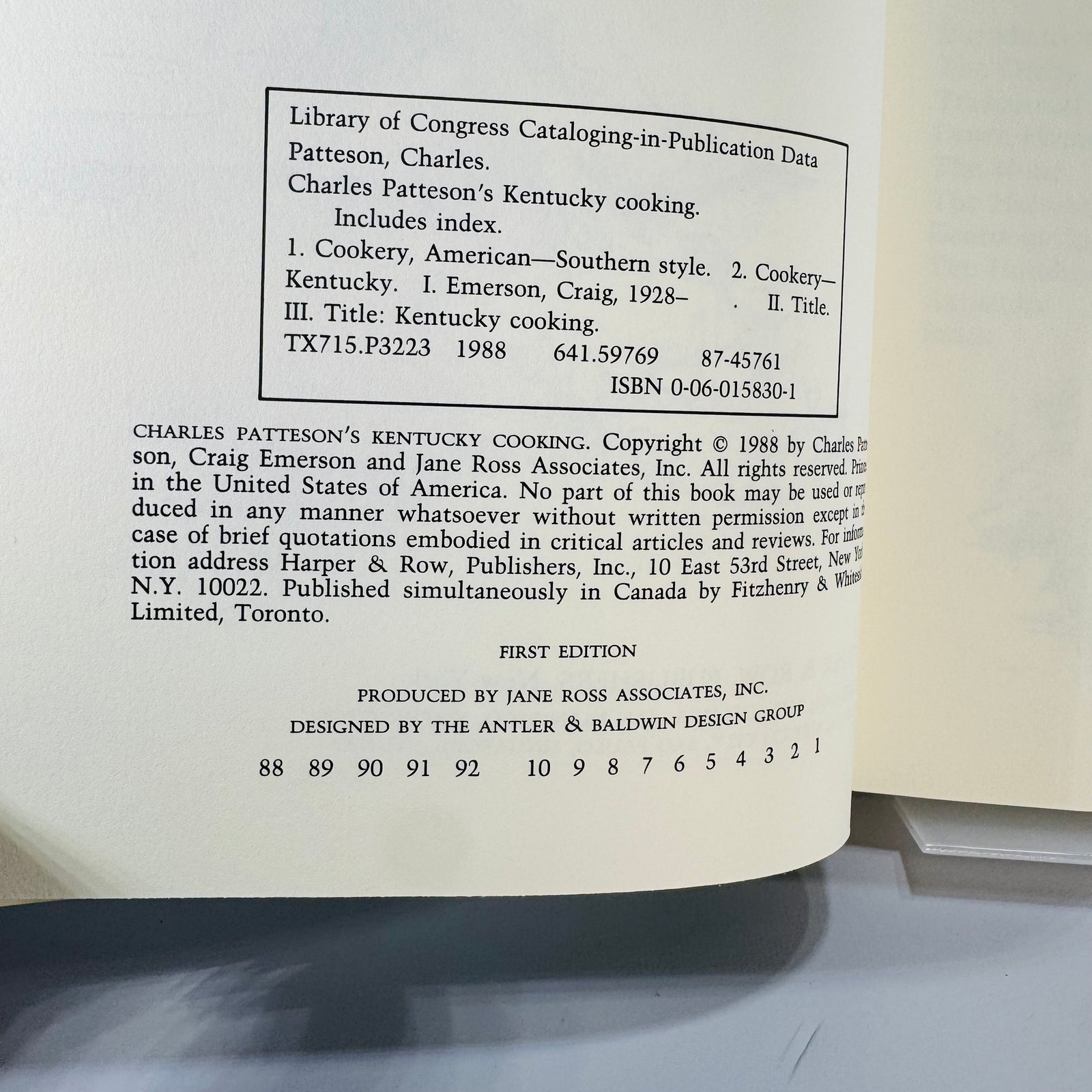 Charles Pattison’s Kentucky Cooking (First Edition, 1988) — Charles Pattison with Craig Emerson — Illustrated by Shirley Felts Southern / Kentucky Cuisine Cookbook