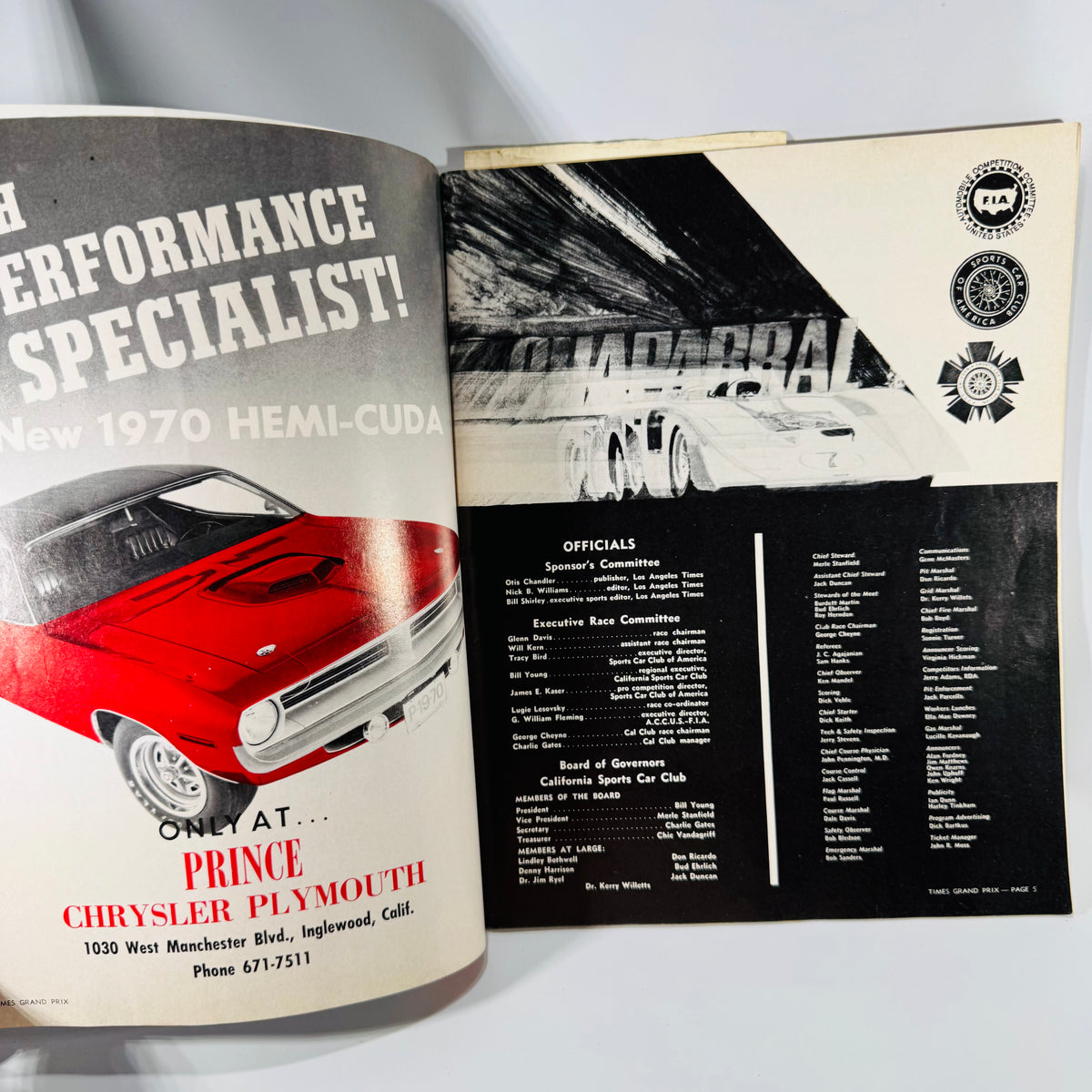 1969 Los Angeles Times Grand Prix Official Program (12th Annual) — Riverside International Raceway Oct 25–26 — 86 Pages w/ Qualifying Times & Final Results — Vintage Motorsport / Can-Am Era