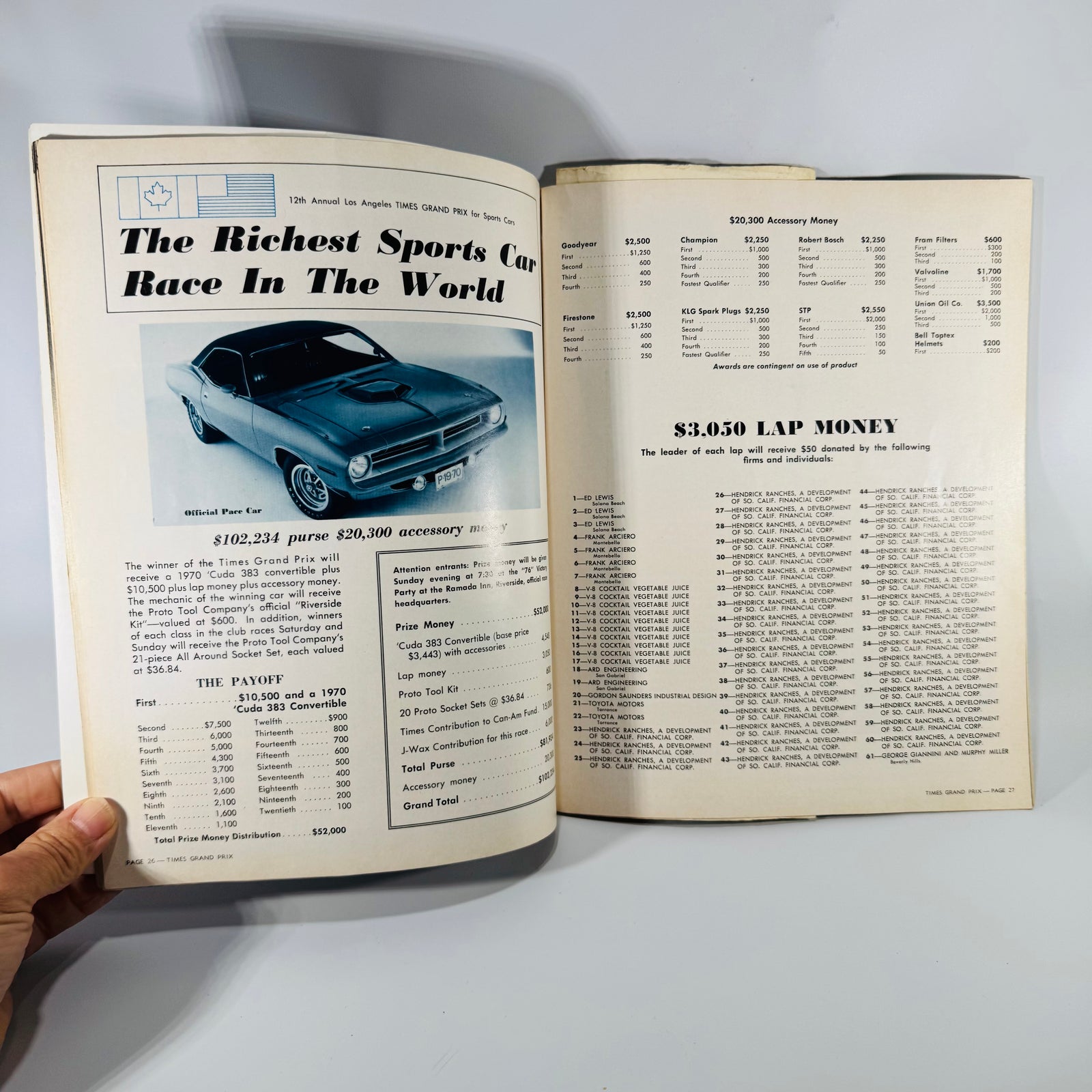 1969 Los Angeles Times Grand Prix Official Program (12th Annual) — Riverside International Raceway Oct 25–26 — 86 Pages w/ Qualifying Times & Final Results — Vintage Motorsport / Can-Am Era