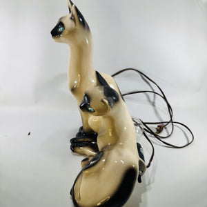Lane & Co. Siamese Cats TV Lamp 1950s Ceramic Blue Jewel Eyes