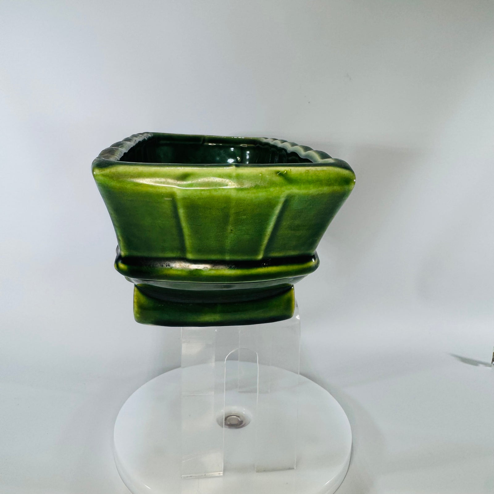 Mid-Century Green Glazed Planter for Succulents & Shelf Decor