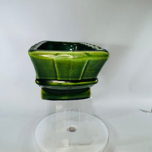 Mid-Century Green Glazed Planter for Succulents & Shelf Decor