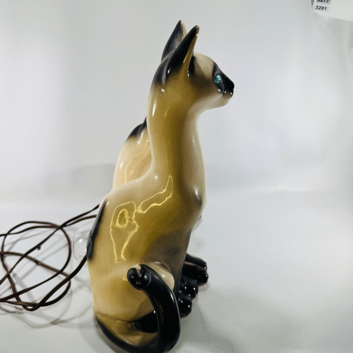 Lane & Co. Siamese Cats TV Lamp 1950s Ceramic Blue Jewel Eyes