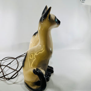 Lane & Co. Siamese Cats TV Lamp 1950s Ceramic Blue Jewel Eyes