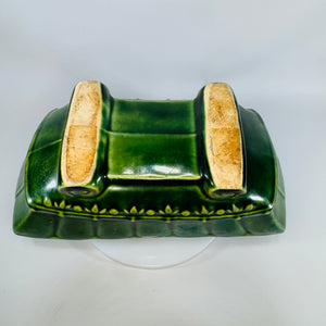 Mid-Century Green Glazed Planter for Succulents & Shelf Decor
