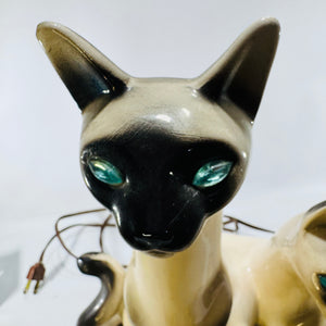 Lane & Co. Siamese Cats TV Lamp 1950s Ceramic Blue Jewel Eyes