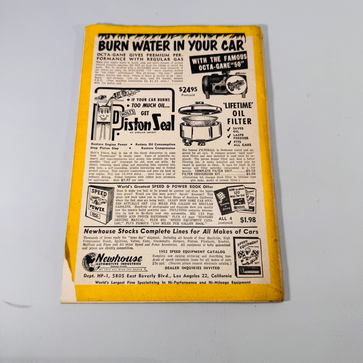 Hop Up January 1952 back cover, Newhouse Automotive Industries speed equipment ad