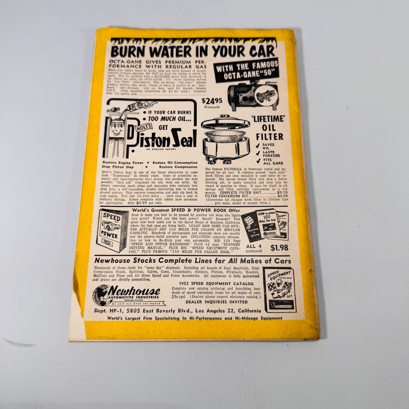 Hop Up January 1952 back cover, Newhouse Automotive Industries speed equipment ad