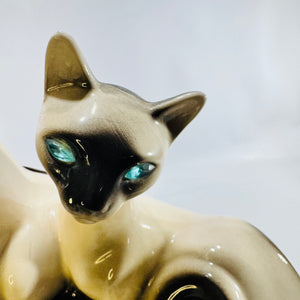 Lane & Co. Siamese Cats TV Lamp 1950s Ceramic Blue Jewel Eyes