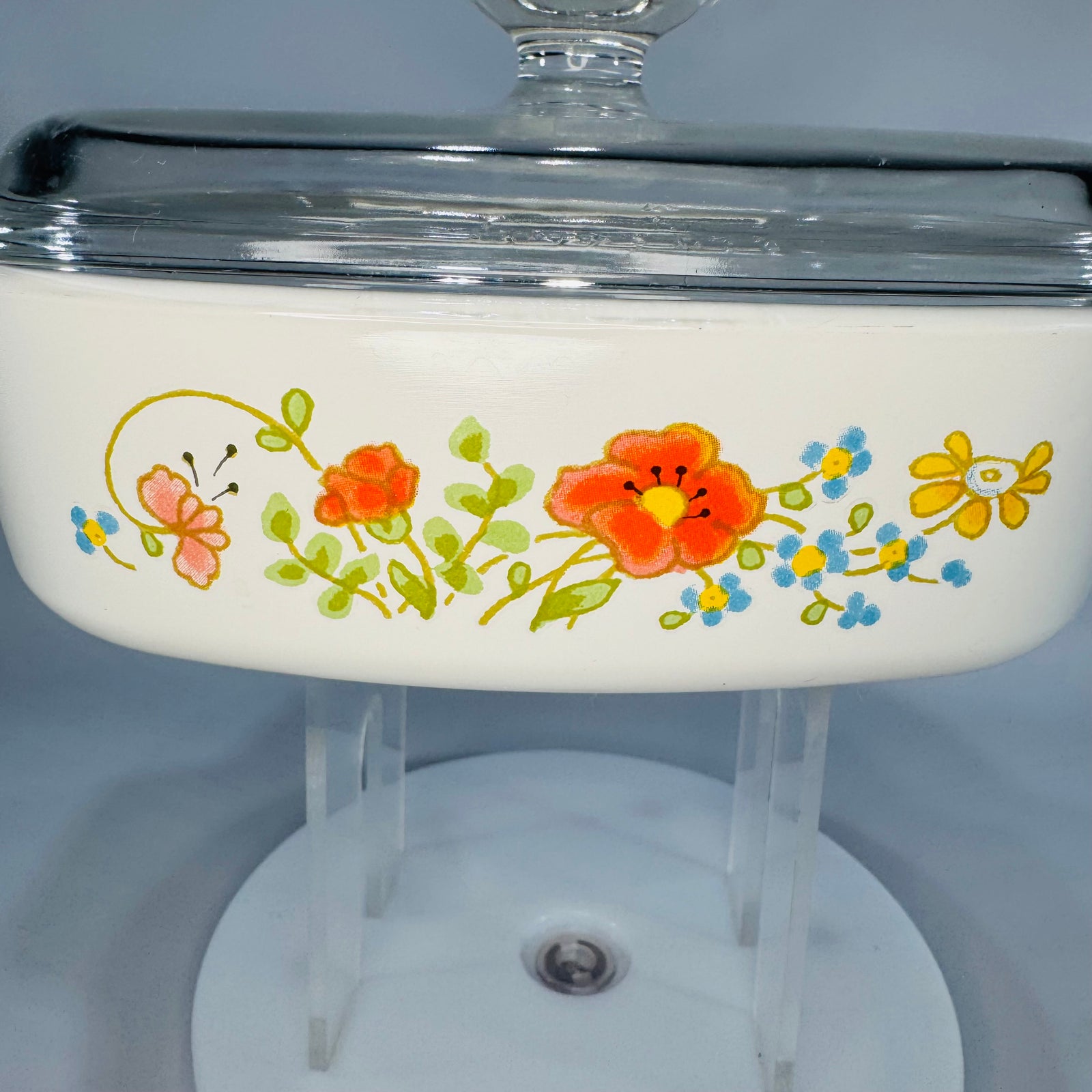 Vintage Corning Ware “Wildflower” Casserole Dish – A-1-B (1 Quart) with Pyrex A-70 Lid