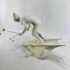 Royal Dux Bohemia Slalom Skier Figurine 1950s Jiří Černoch White Porcelain
