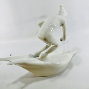 Royal Dux Bohemia Slalom Skier Figurine 1950s Jiří Černoch White Porcelain