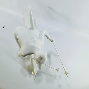 Royal Dux Bohemia Slalom Skier Figurine 1950s Jiří Černoch White Porcelain