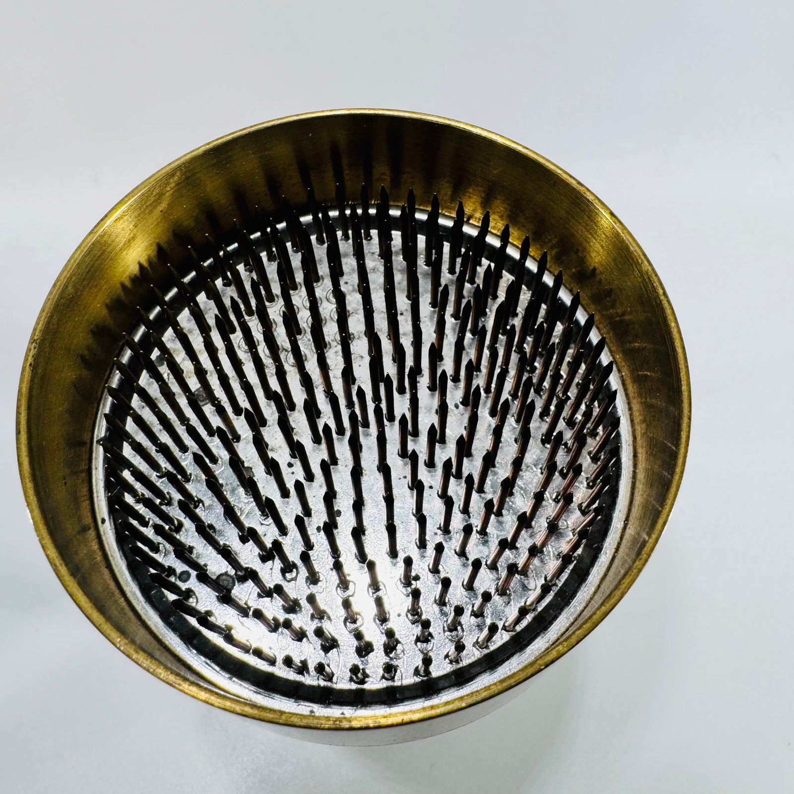 Mid Century Brass Ikebana Kenzan Flower Frog Bowl 1950s to 1970s