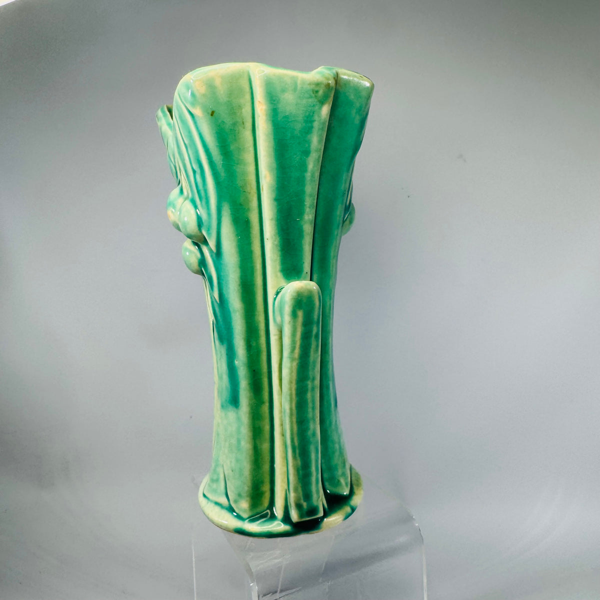 Vintage Turquoise Leaf & Berry Pottery Vase (Unmarked  McCoy  style) – 6"