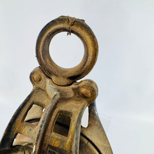 Cast Iron Barn Pulley with 5 Inch Wood Sheave Early 1900s Farm Equipment