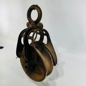 Cast Iron Barn Pulley with 5 Inch Wood Sheave Early 1900s Farm Equipment