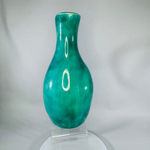 Vintage 1960s Turquoise Pottery Jug Pitcher 8x5 Curved Spout Modernist Bud Vase Mid Century Decor Teal Ceramic Vase
