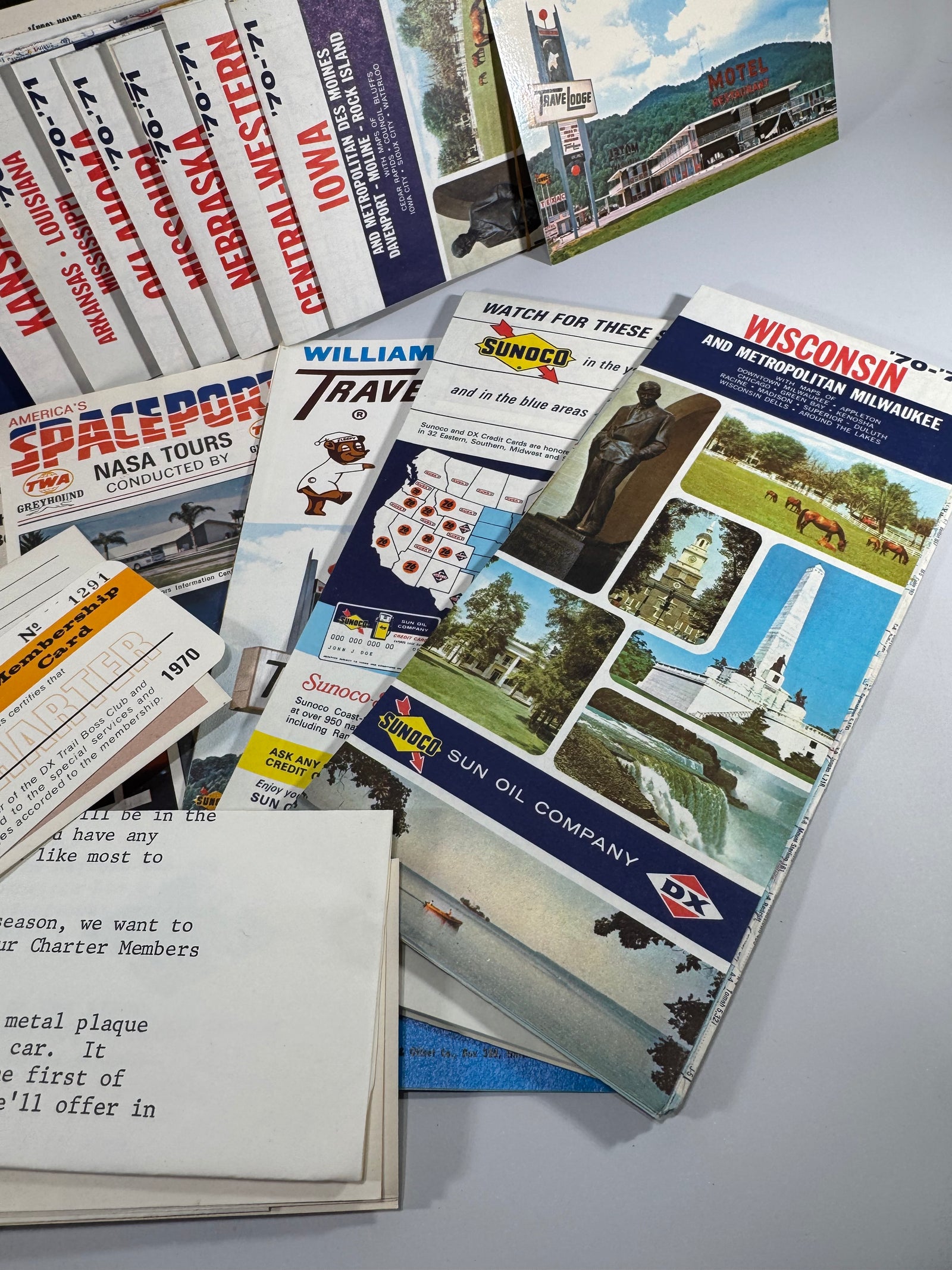 Vintage 1970 Trail Boss Club Travel Pouch Bundle | Sunoco Maps, Postcards & Road Trip Ephemera