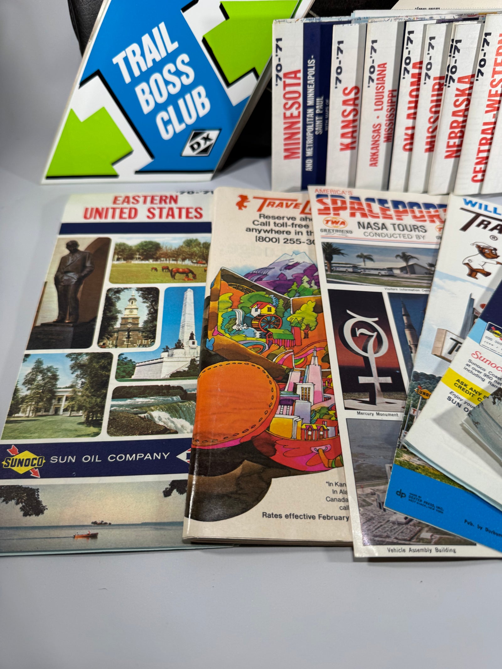 Vintage 1970 Trail Boss Club Travel Pouch Bundle | Sunoco Maps, Postcards & Road Trip Ephemera