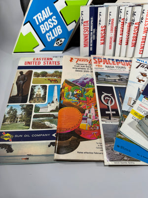 Vintage 1970 Trail Boss Club Travel Pouch Bundle | Sunoco Maps, Postcards & Road Trip Ephemera