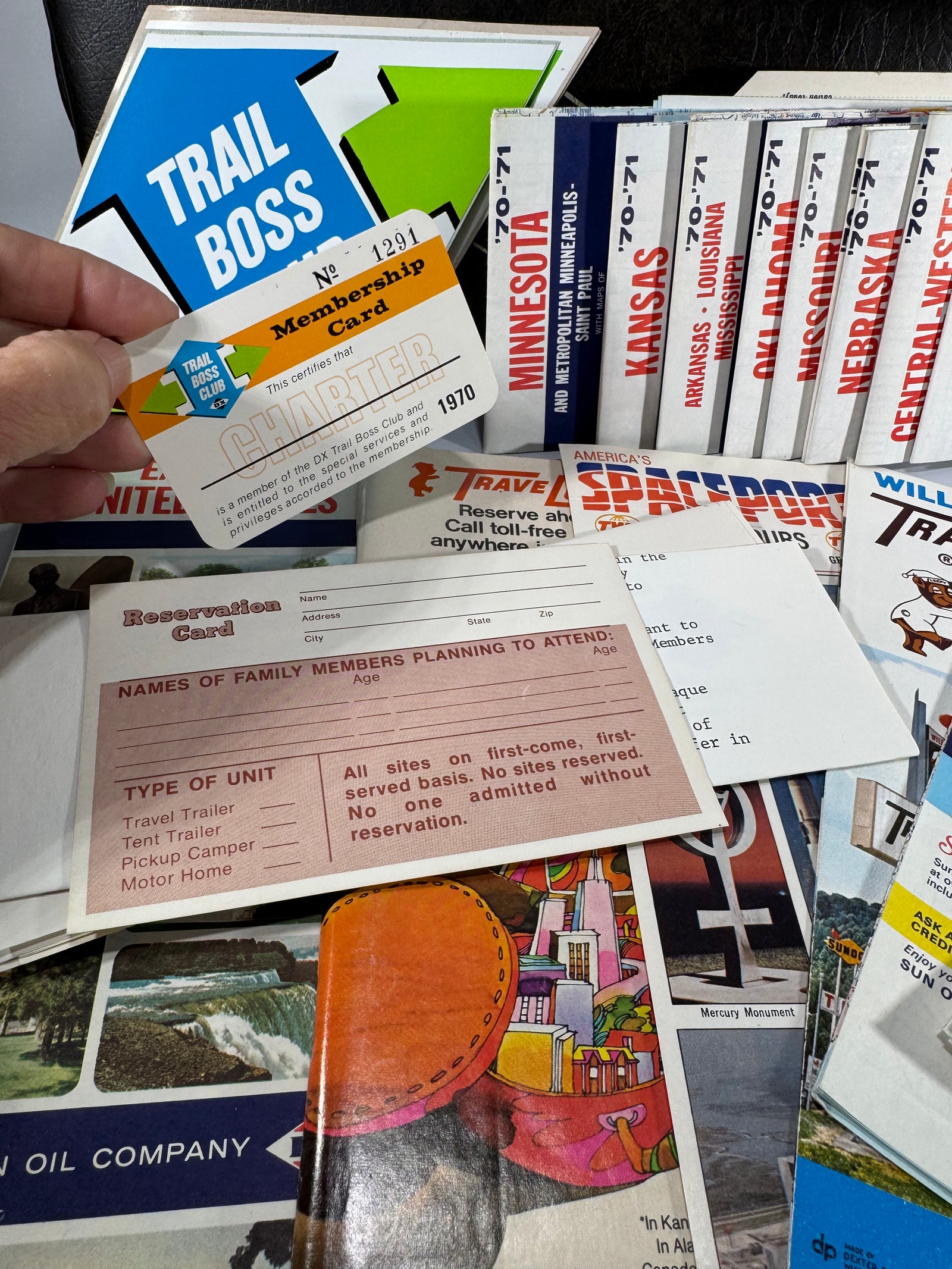 Vintage 1970 Trail Boss Club Travel Pouch Bundle | Sunoco Maps, Postcards & Road Trip Ephemera
