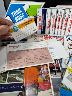 Vintage 1970 Trail Boss Club Travel Pouch Bundle | Sunoco Maps, Postcards & Road Trip Ephemera