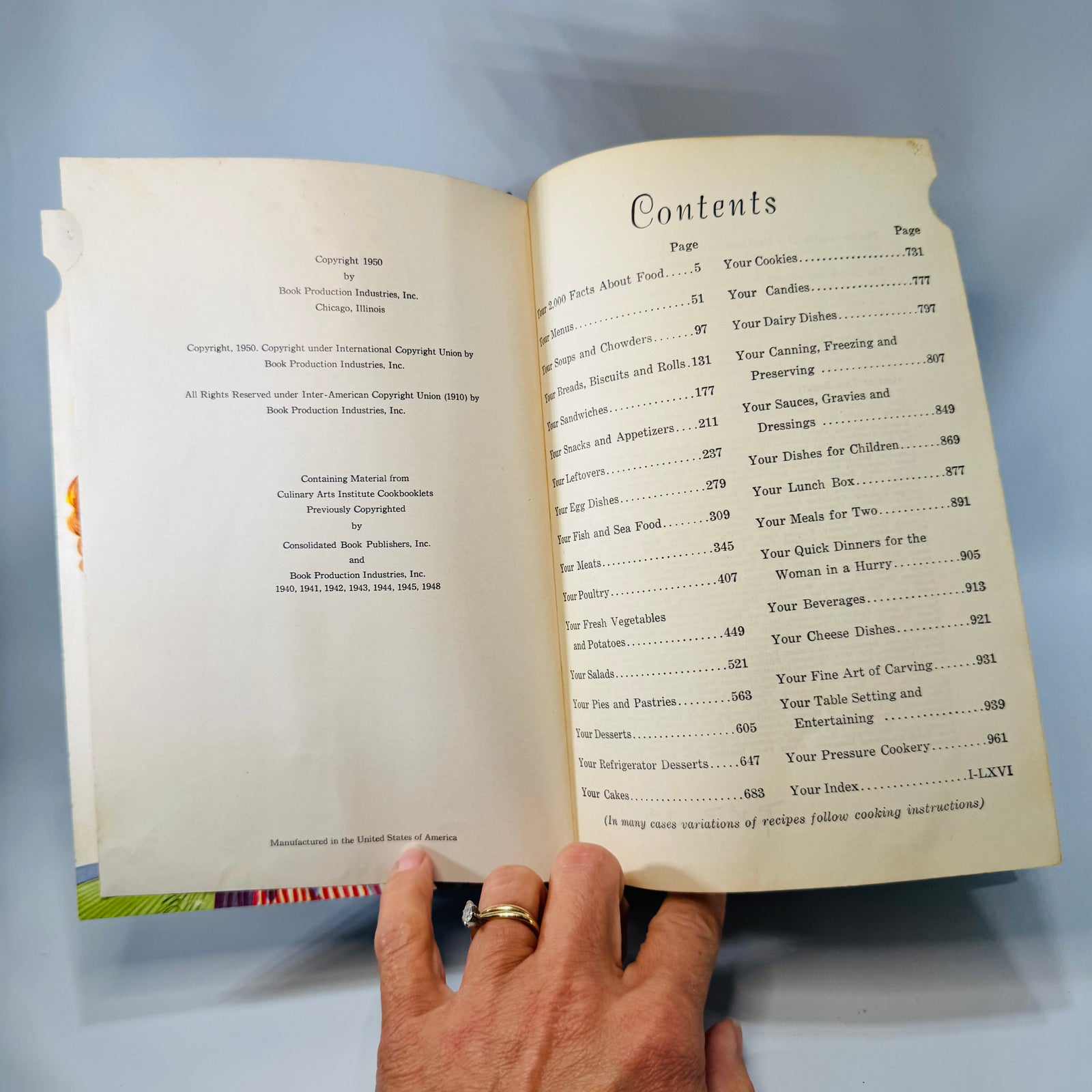 Vintage 1950s Cookbook Hardcover — Culinary Arts Institute Encyclopedic Cookbook (1950) — Ruth Berolzheimer | Thumb-Index Reference, Color Plates,
