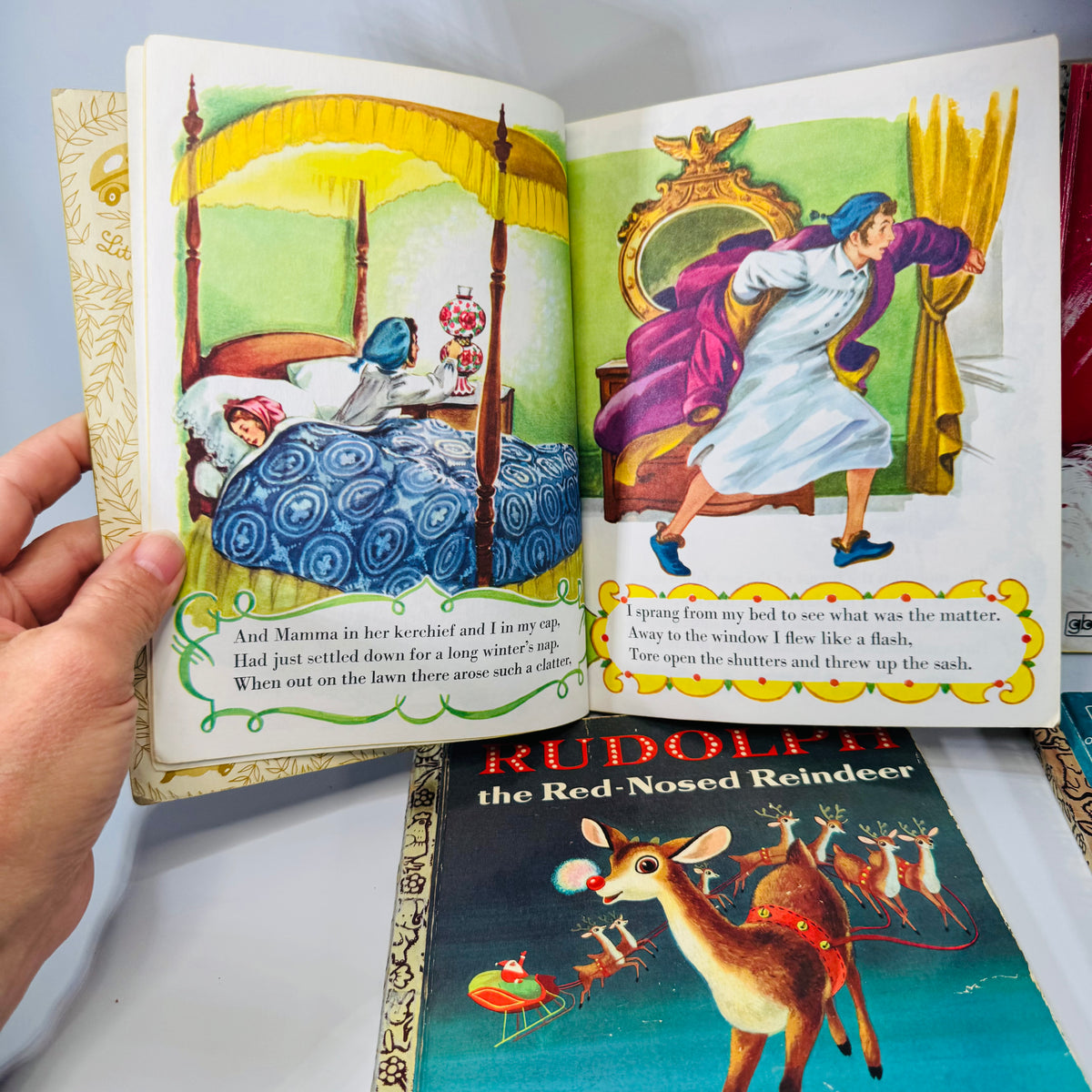 Vintage Little Golden Books Christmas Bundle of 4 — Night Before Christmas, Santa’s Surprise Book, Rudolph, Frosty (1970s printings) — Golden Press | Holiday Kids Classics