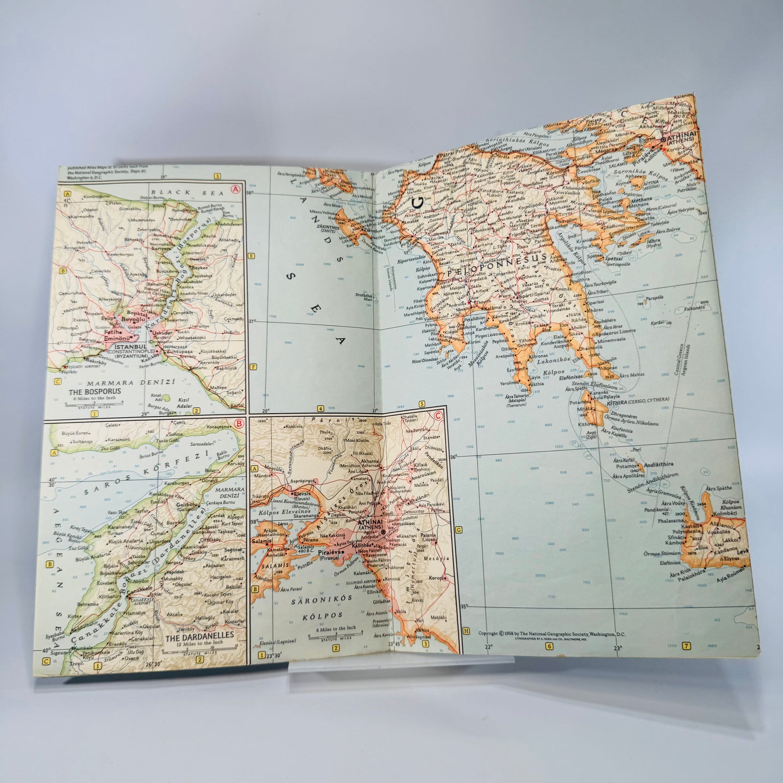 Vintage National Geographic Map — Greece and the Aegean (December 1958) — National Geographic Society | Fold-Out Atlas Plate 40, Cartography / Travel Map