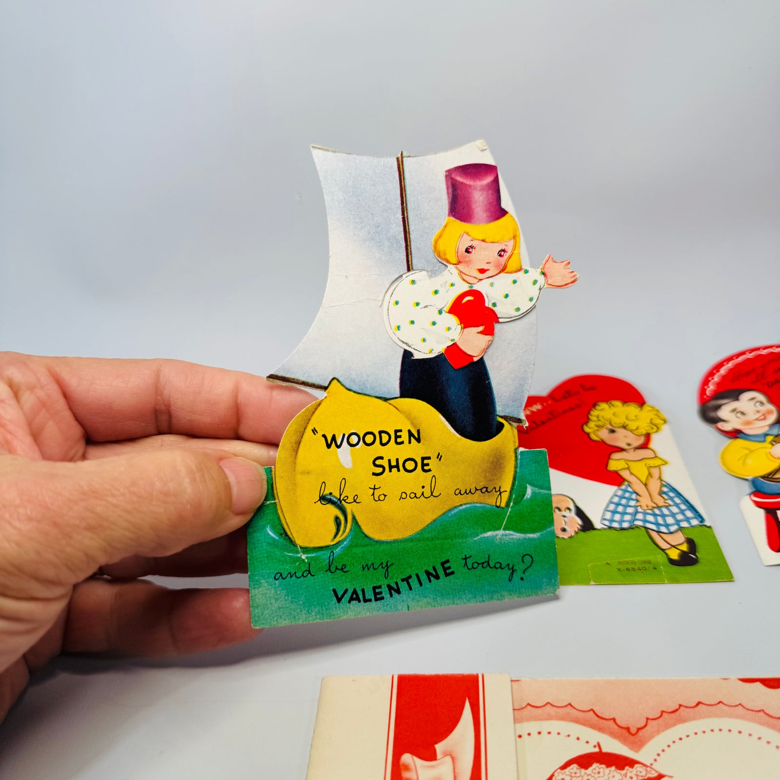 1940s Valentine Card Lot + 1939 Card, Die-Cut & Mechanical Kids Valentines, Witch “Bewitched” Card, A-Meri-Card, Ephemera Set