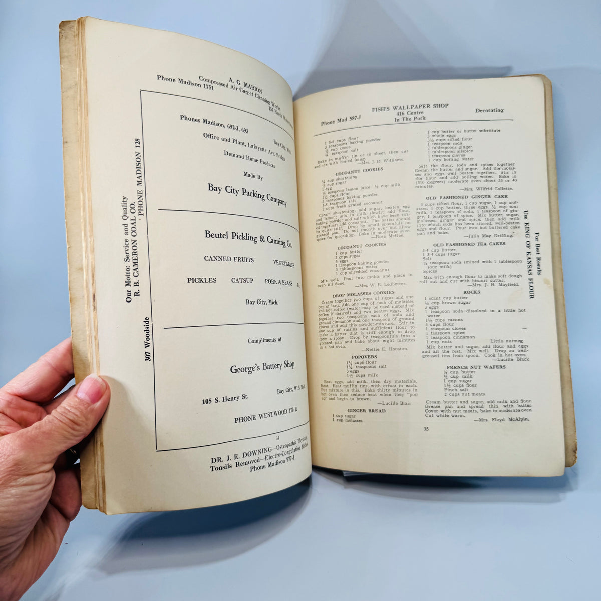 Vintage Church Community Cookbook — Sweets and Meats Directory (Bay City, Michigan) — Ladies Association, First Baptist Church | Local Ads + Recipes, Community Cookbook / Local History