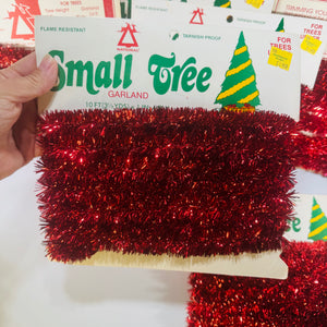 National Tinsel Small Tree Garland Red 10 Ft Cards 1960s to 1970s Lot of 6