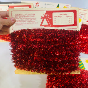 National Tinsel Small Tree Garland Red 10 Ft Cards 1960s to 1970s Lot of 6