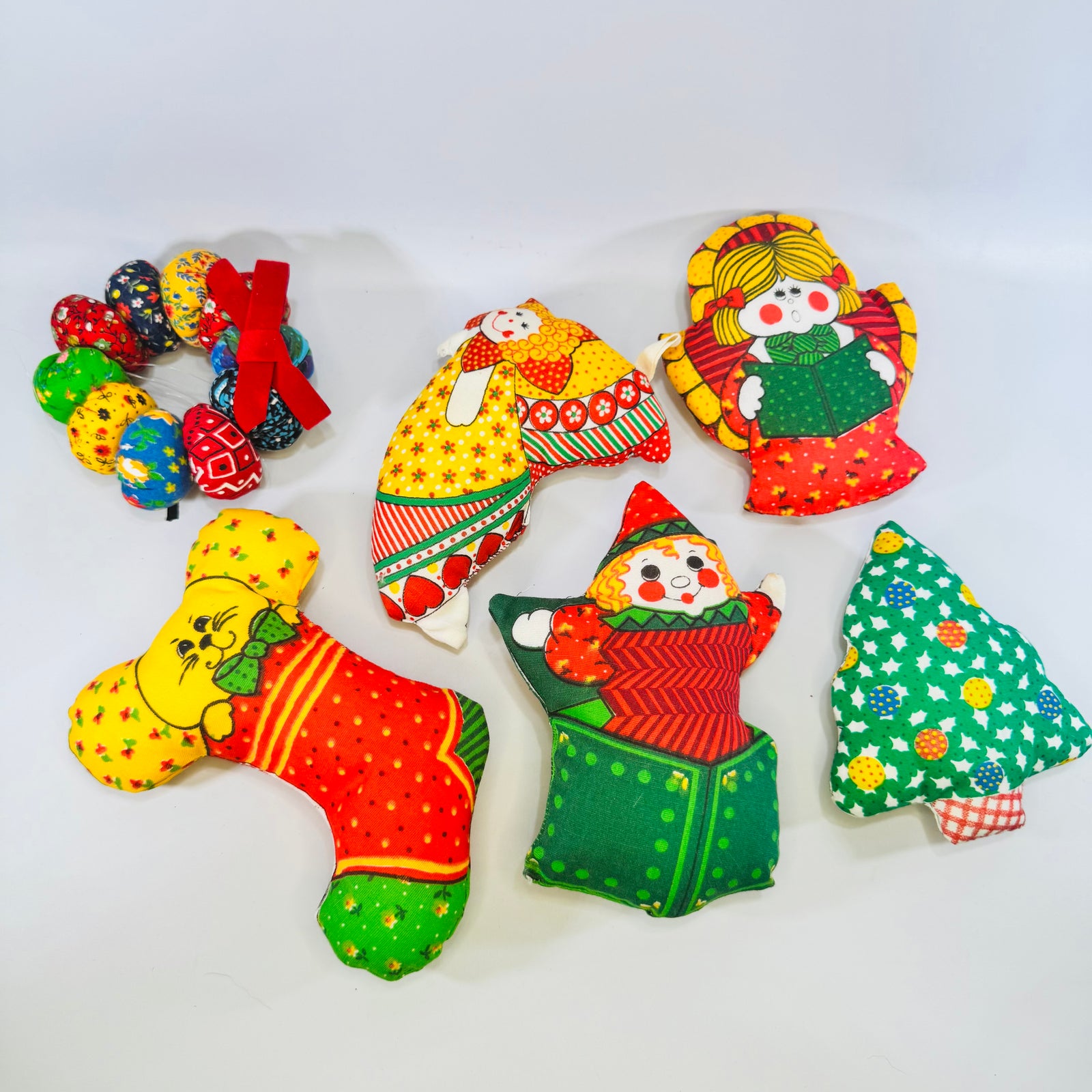 1970s to 1980s Cut and Sew Christmas Ornaments Lot of 7 Stuffed Fabric Decorations