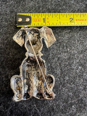 Vintage Silver Tone Dog Brooch Pin 2 1/8” | Textured Puppy with Marcasite Style Crystals | Unbranded Statement Lapel Pin