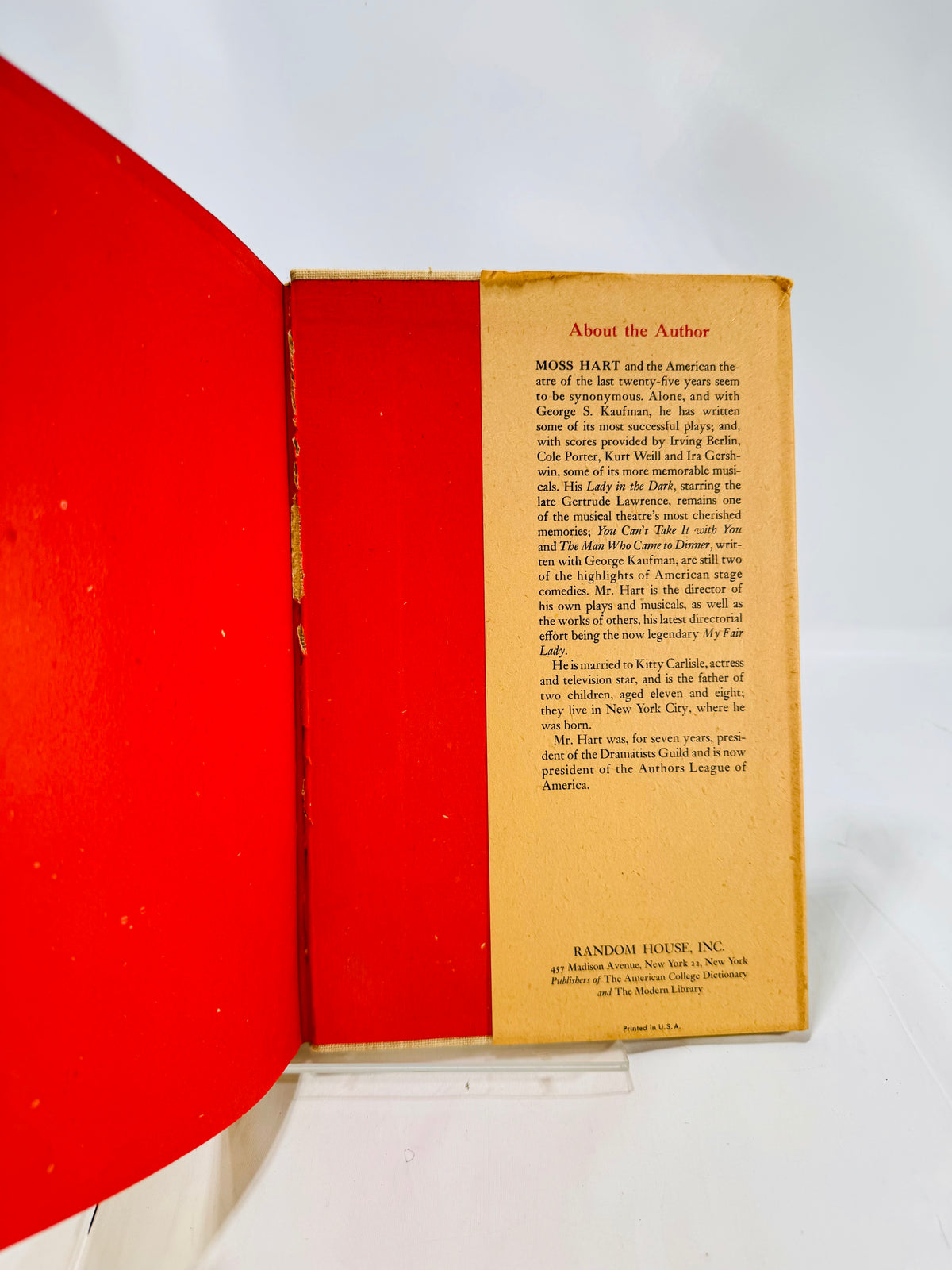 Act One an autobiography by Moss Hart 1959 A Random House Book