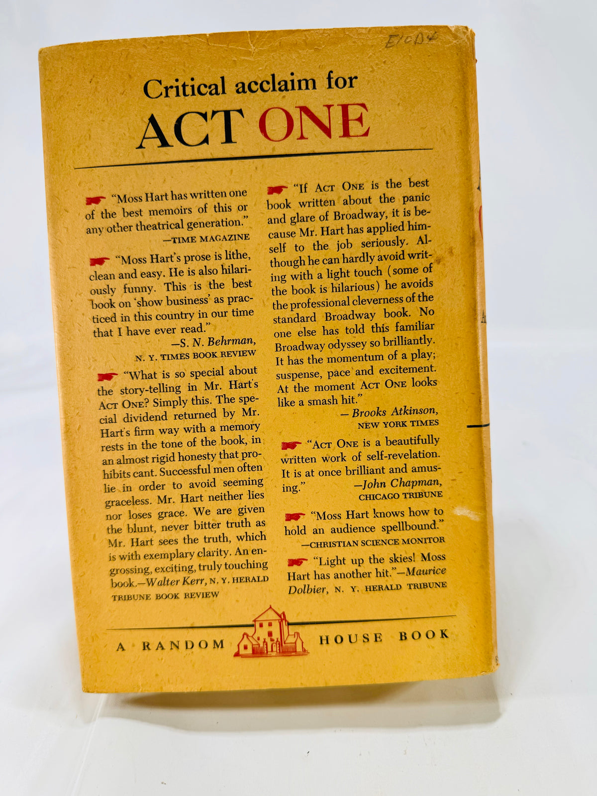 Act One an autobiography by Moss Hart 1959 A Random House Book