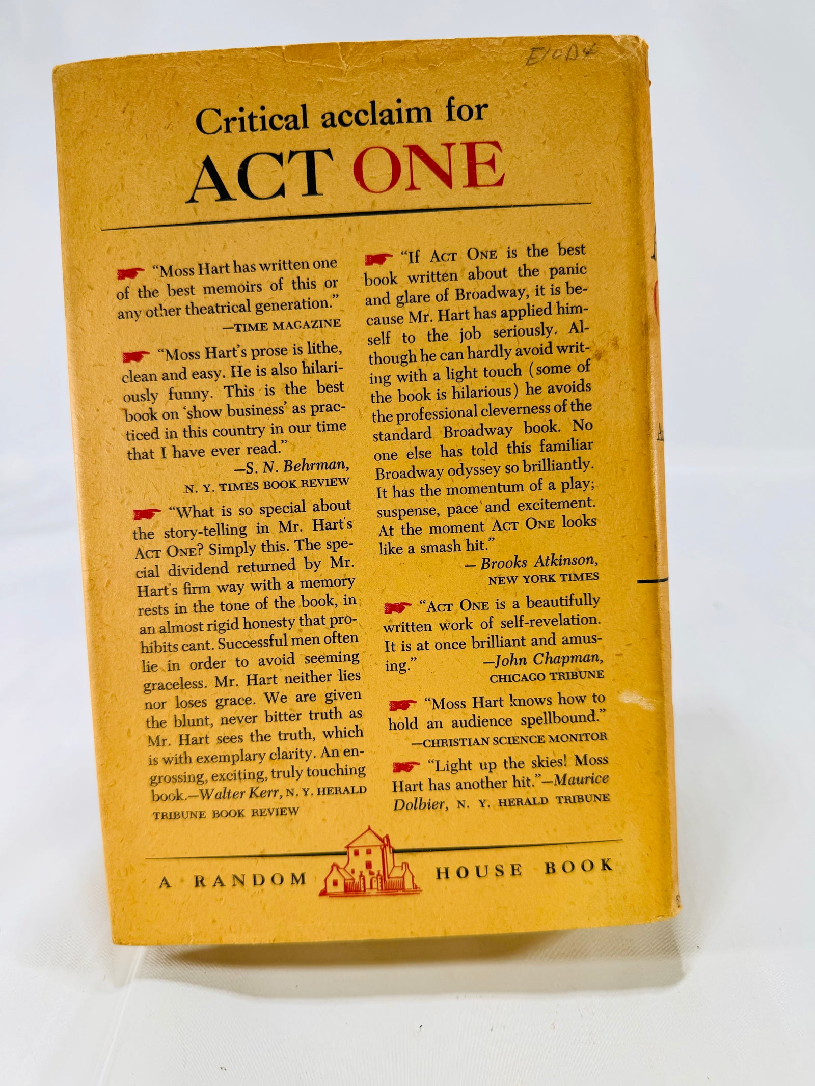 Act One an autobiography by Moss Hart 1959 A Random House Book