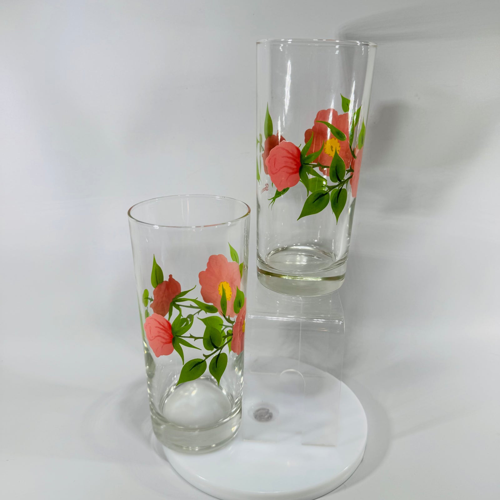 Set of 2 Franciscan Desert Rose Glass Tumblers | Libbey Floral Drinking Glasses 14 oz | Vintage Pink Rose Glassware Pair