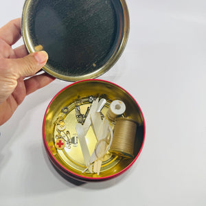 Dalarna Dala Horse Round Sewing Tin 1960s to 1970s Swedish Folk Art