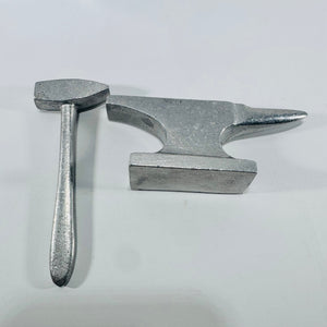 L.L.H. Miniature Anvil and Hammer 1970s Cast Metal Wilton Armetale Attribution