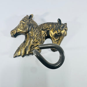 Double Horse Head Wall Hook Vintage Cast Metal Equestrian Tack Hanger