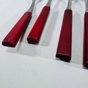 STAINLESS U.S.A. Red Bakelite Flatware Set 1930s to 1950s 6 Piece