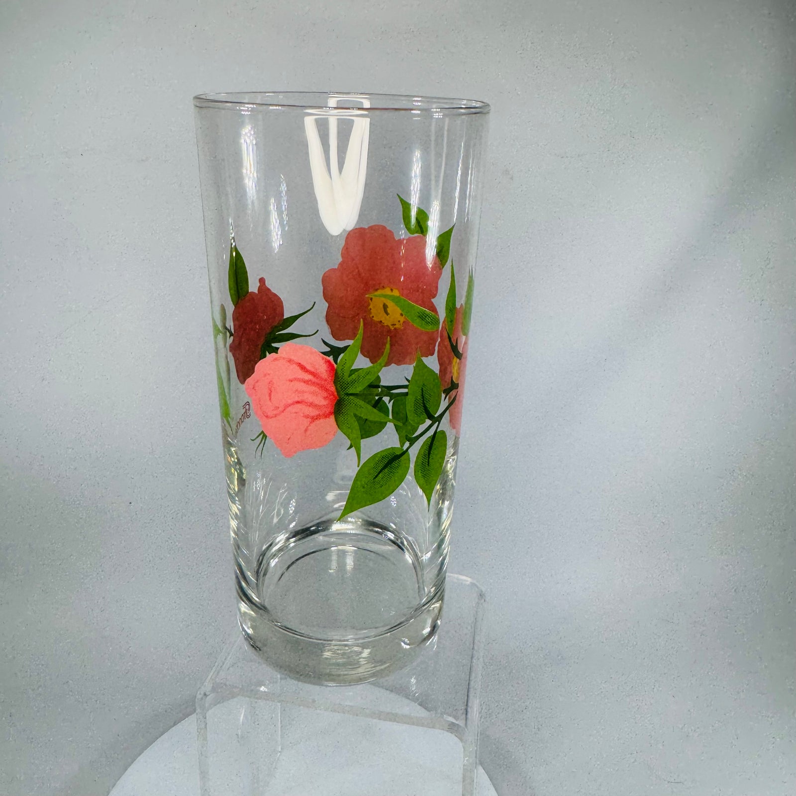 Franciscan Desert Rose Glass Tumbler 14 oz | Libbey Floral Drinking Glass 6.25” Tall | Vintage Cottagecore Kitchen Glassware