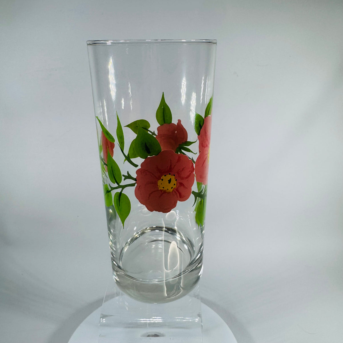 Franciscan Desert Rose Glass Tumbler 14 oz | Libbey Floral Drinking Glass 6.25” Tall | Vintage Cottagecore Kitchen Glassware