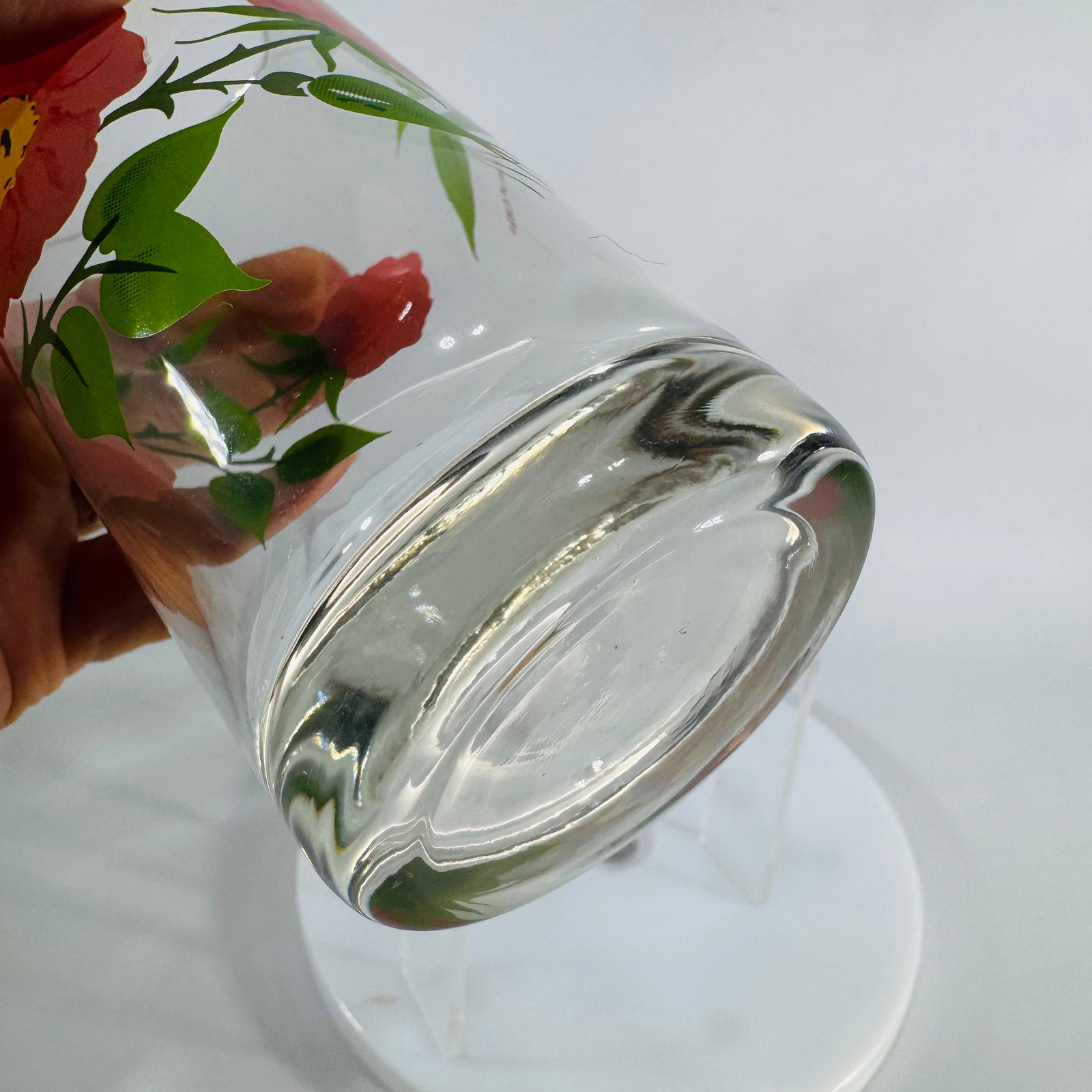 Franciscan Desert Rose Glass Tumbler 14 oz | Libbey Floral Drinking Glass 6.25” Tall | Vintage Cottagecore Kitchen Glassware