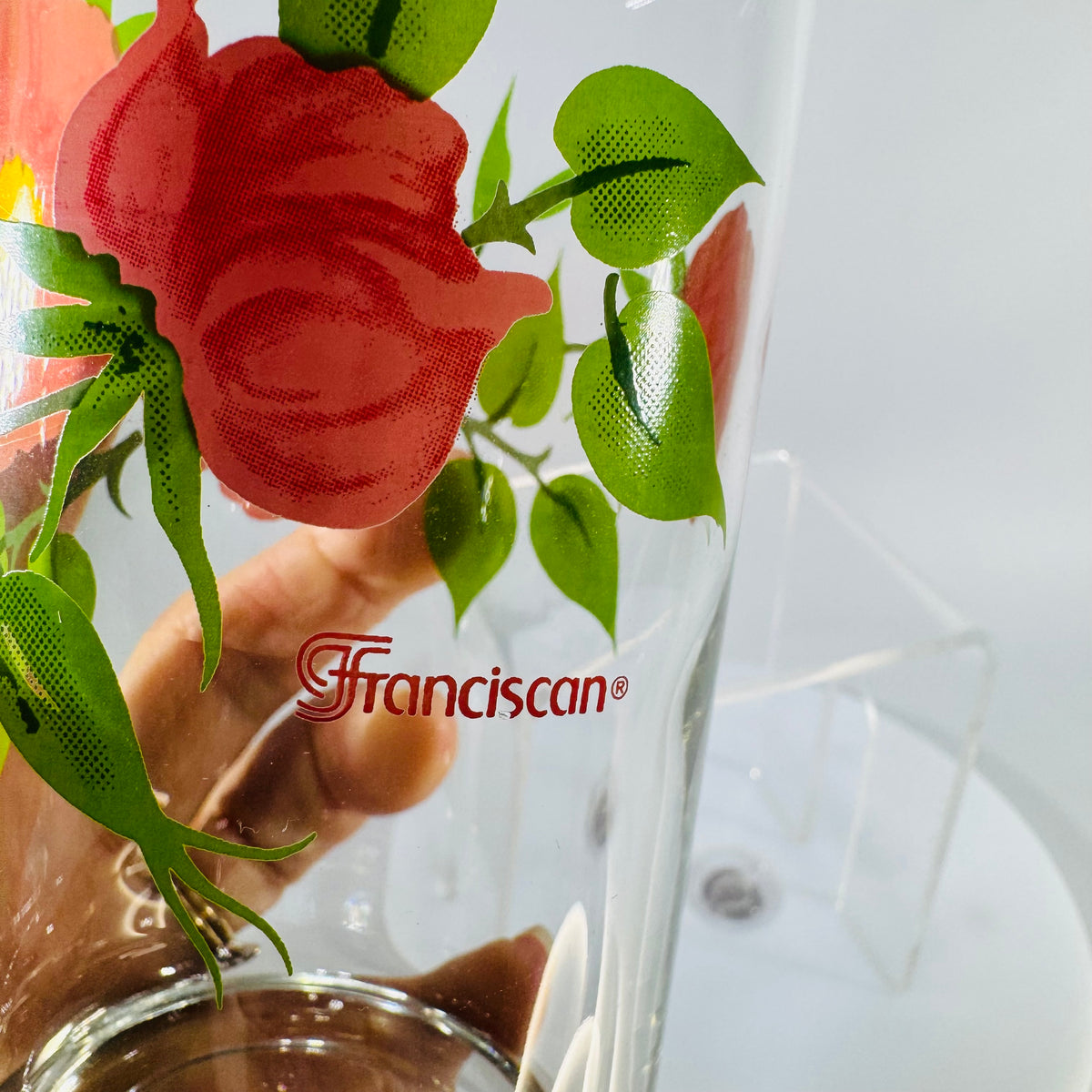 Franciscan Desert Rose Glass Tumbler 14 oz | Libbey Floral Drinking Glass 6.25” Tall | Vintage Cottagecore Kitchen Glassware
